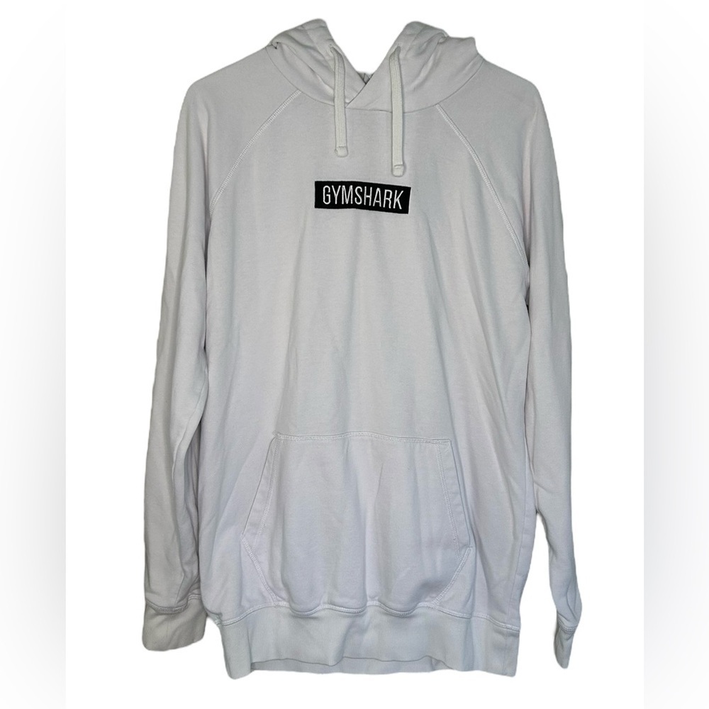 GYMSHARK White Hoodie Black Center Logo Unisex Size Medium Sporty Activewear